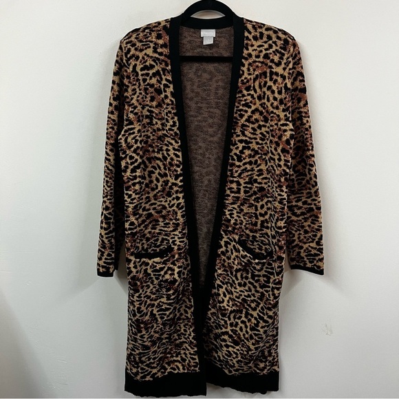 Chico’s Jacquard Leopard Animal Print Cardigan Sweater - Picture 3 of 13